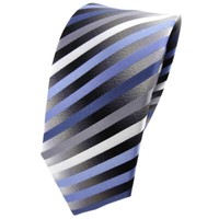 Schmale Tigertie Seidenkrawatte Blau Anthrazit Silber Gestreift - Krawatte Seide