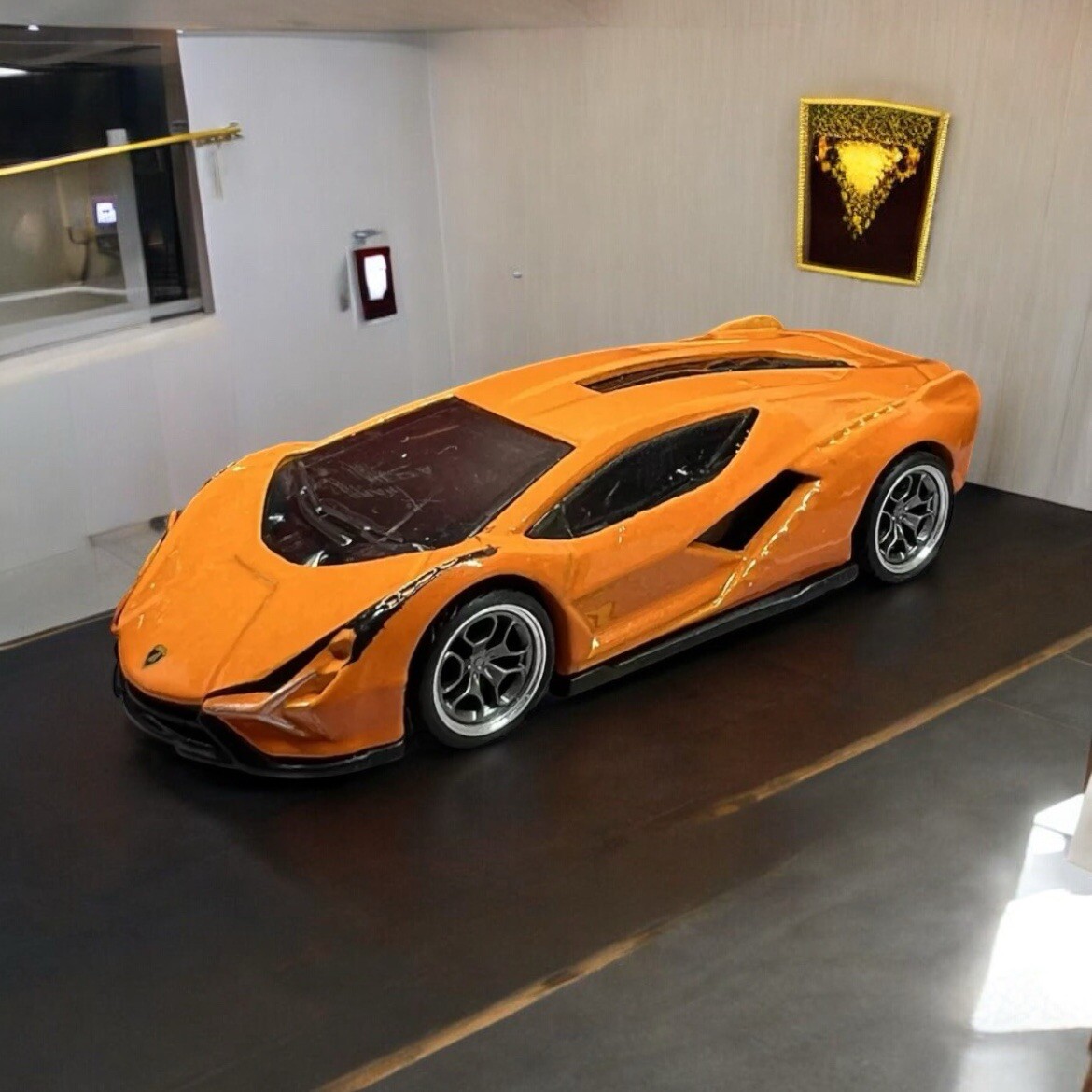 Hot Wheels Orange Lamborghini Sian FKP 37 HW Exotics 1/10 With Custom Wheels-image
