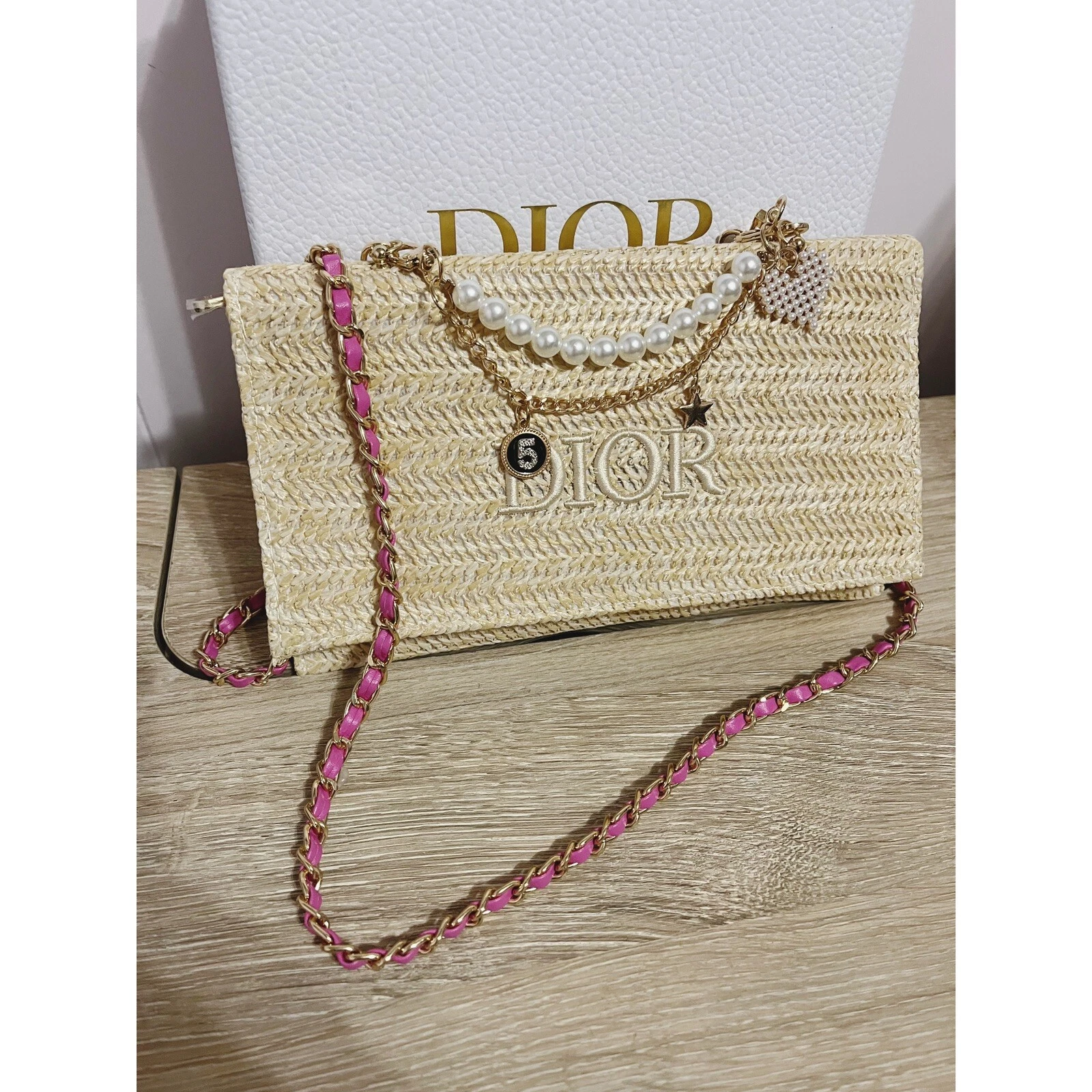 DIOR Bandoulière Rose Chaîne Sac à Main Soirée Pochette Cosmétique Beauté Pochette