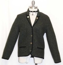 GREEN BOILED WOOL JACKET Women German Hunting Car Walk Coat Eu 40 6 8 S B38"