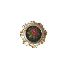 Antique Women s Brooch Pin Needlepoint Rose Gold Tone Art Nouveau Estate Austria