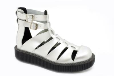 T.U.K. A8868L TUK Viva 2 Buckle Round Low Creeper Sandal Silver