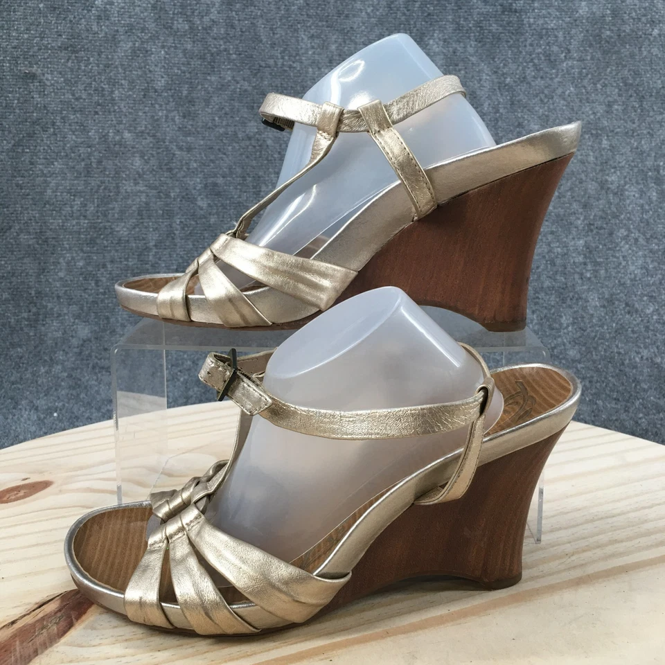 Босоножки женские Kenneth Cole Reaction 9,5 на танкетке с ремешком на лодыжке золотистые кожаные металлик - Изображение 2 из 4