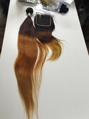 10A 1B/30# BRAZILIAN HAIR 2TONES OMBRE ROOT 24&16INCH CLOSURE 4x4 STRAIGHT 150g