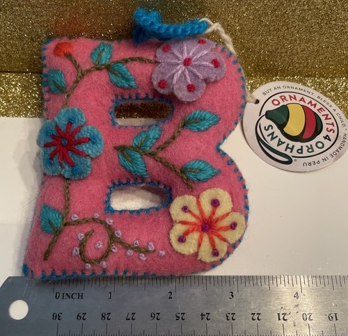 Colorful Letter Ornament Embroidered Wool Letter B New From Peru Handmade - Picture 7 of 10