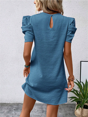 Dusty Blue Clasi Solid Puff Sleeve Keyhole Back Dress Sz S M L XL | eBay Dusty Blue Clasi Solid Puff Sleeve Keyhole Back Dress Sz S M L XL | eBay