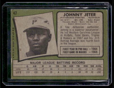 1971 Topps #47 Johnny Jeter Pittsburgh Pirates VG-EX+ Baseball