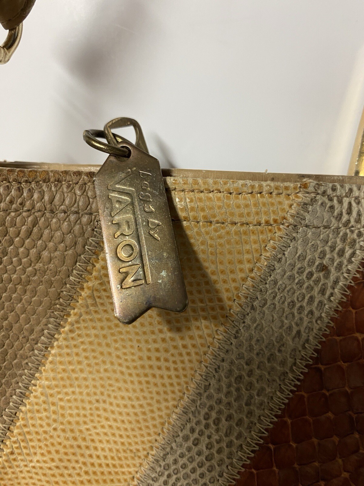 Varon Snakeskin Patchwork Double Handle Removable… - image 2