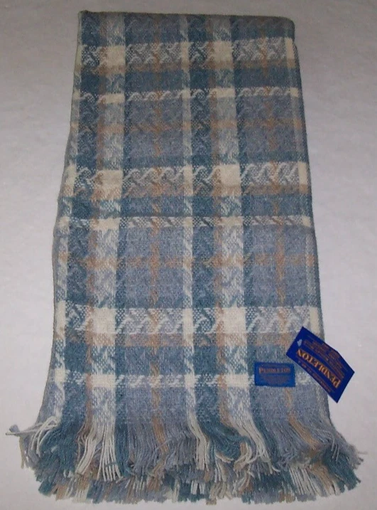 NWT Pendleton AQUA/TAN/IVORY PLAID Basketweave 100% WOOL Throw Blanket 68x52 USA - Image 3 of 4