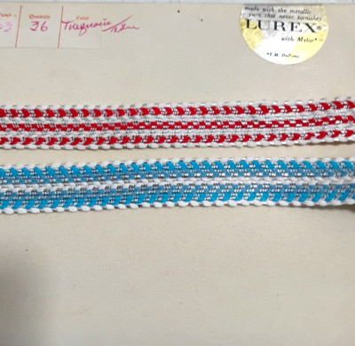 Vintage Lurex Fabric Trim Red & Tourquoise w/ Silver Metallic