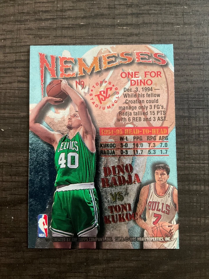 1995 Stadium Club Members Only Nemesis N9 Toni Kukoc Bulls vs Dino Radja Celtics - Image 2 of 2