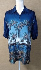 Pierre Cardin Mens Hawaiian Shirt Sz M Blue Casual Palms Beach Short Sleeve EUC