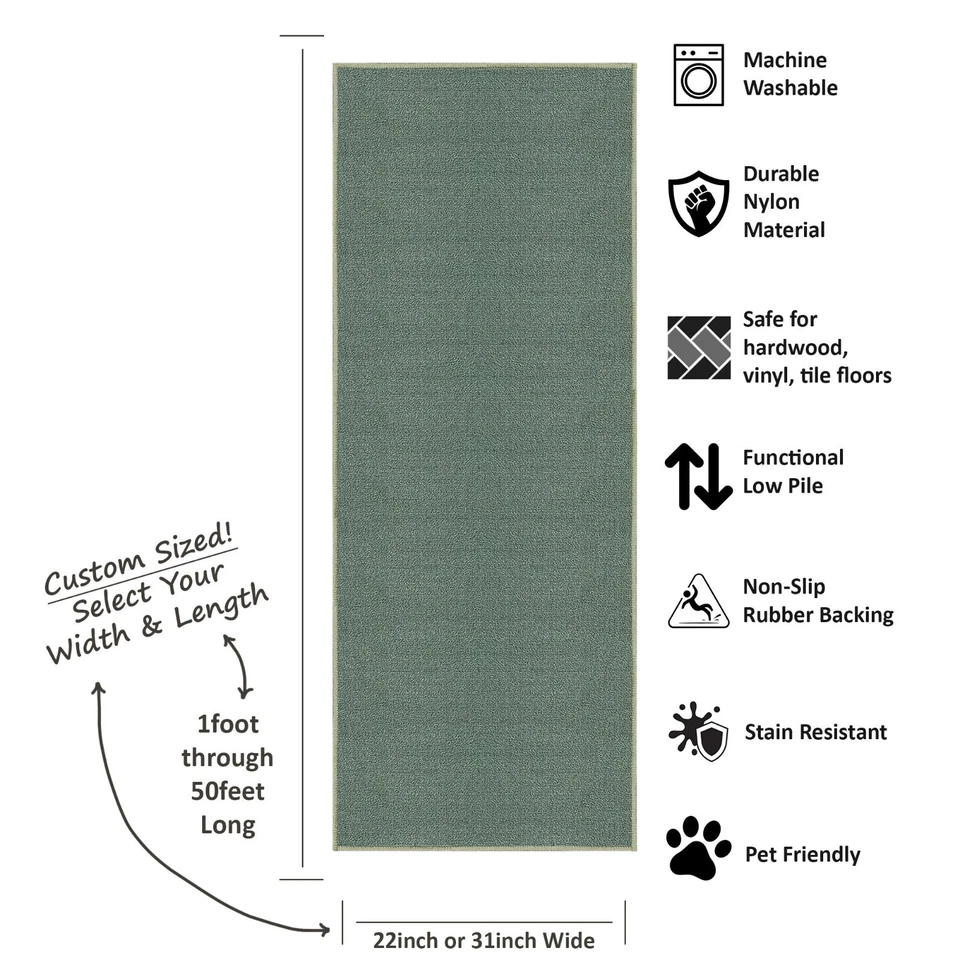 Alfombra de corredor de pasillo de escalera verde azulado sólido tamaño personalizado antideslizante respaldo de goma Foto 3 de 4