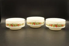 Set of 3 Vintage Spice of Life Footed Pedestal Soup Condiment Bowls Milk Glass