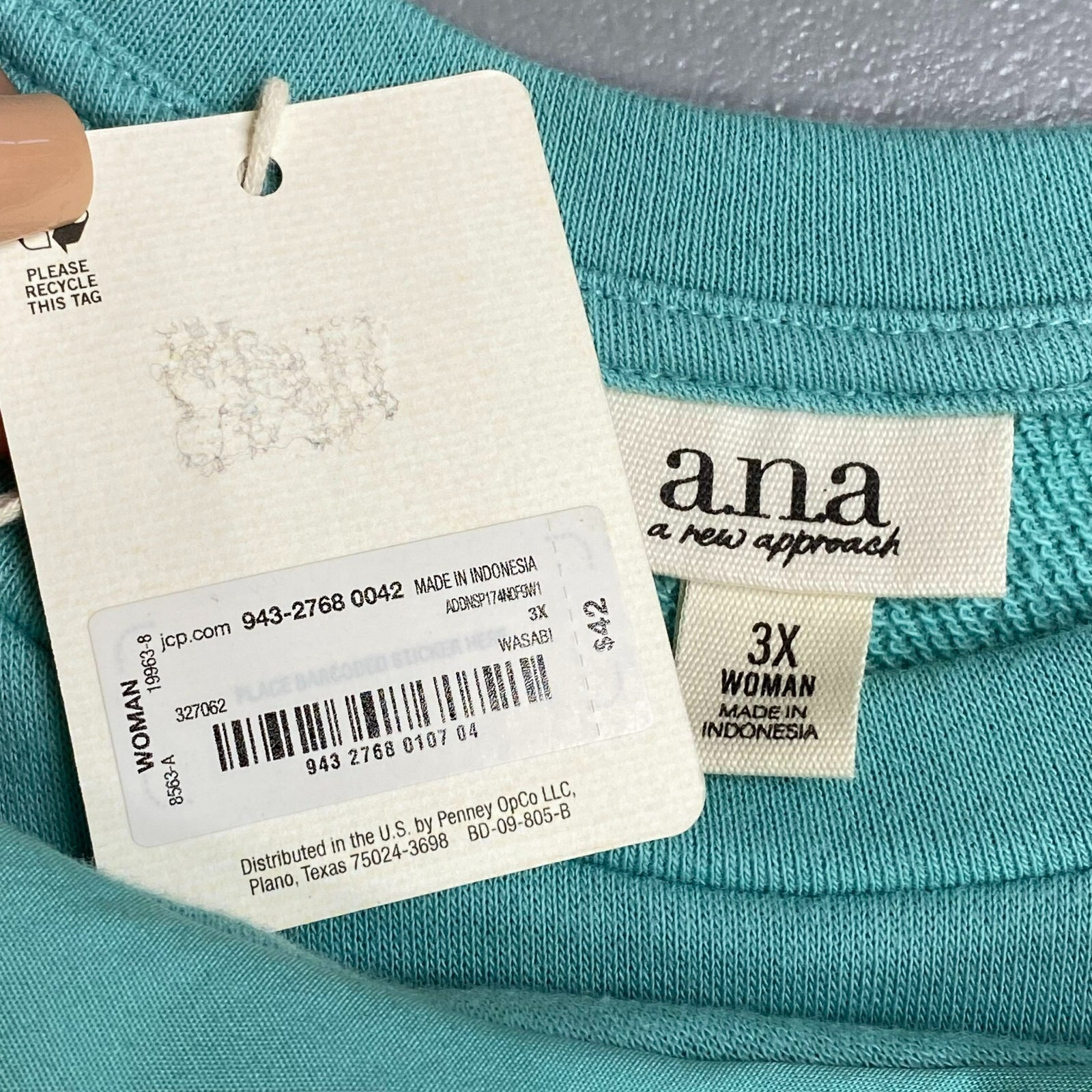 Ana A New Approach Womens Green Short Puff Sleeve Crew Neck Pullover Blouse 3X