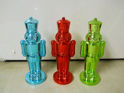 x3 Christmas Nutcracker Figurines 8-1/4'' Tall Shiny Mirror Paint Heavy Plastic