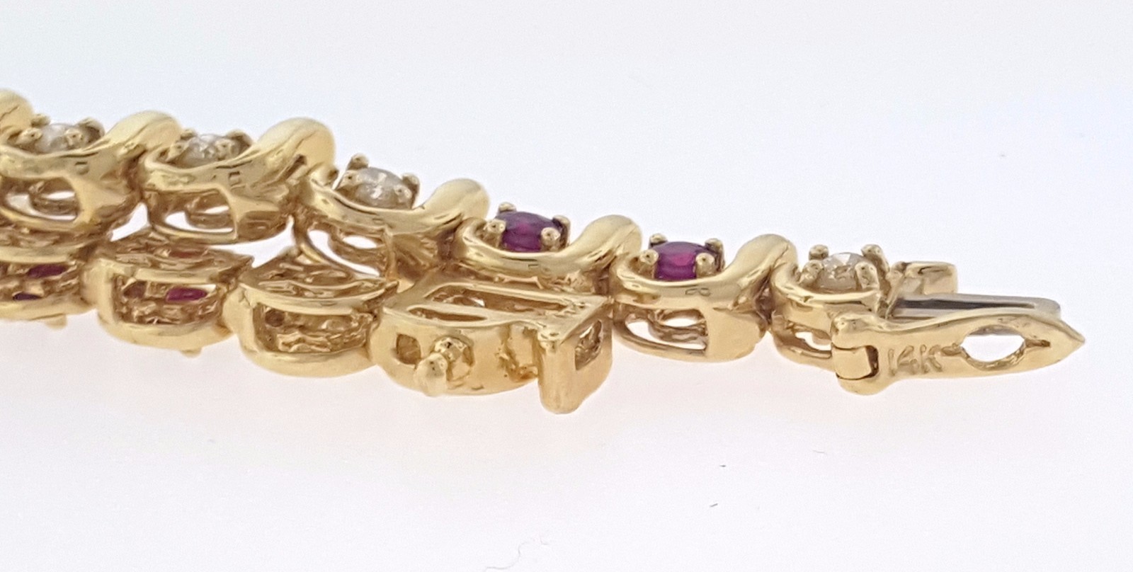 10 Ruby 15 Diamond Bracelet 14K Yellow Gold 7