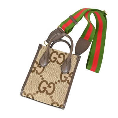 GUCCI Jumbo GG Pattern 2Way Mini Tote Hand Bag Canvas Leather