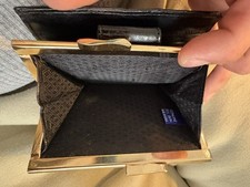 Lee Sands Black Eel Skin Vintage Double Kiss Lock Framed Coin Purse Wallet
