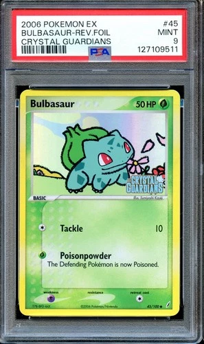 PSA 9 Bulbasaur 45/100 Reverse Foil Stamped Crystal Guardians Pokemon Card MINT