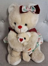 Peluche pupazzo vintage orso orsetta con cucciolo GiG con suoni 35 cm