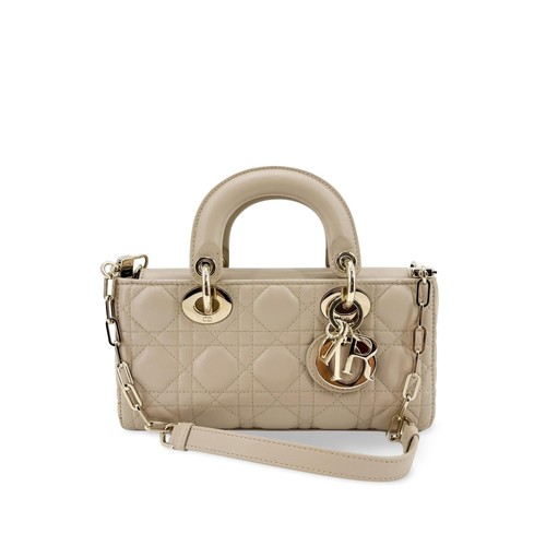 Christian Dior Lady D-Joy Cannage Quilt Lambskin Beige Leather Handbag