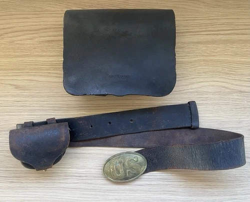 Original Early Civil War Belt, Cap and Cartridge Box - 1862 Dated - Maine Maker