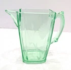 Vintage Jeannette Depression Glass Pitcher Uranium UV Green Etched Daisy