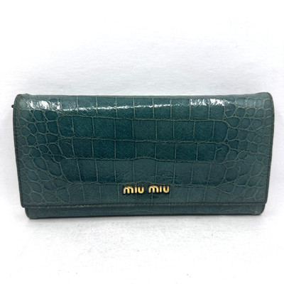 Miu Miu Womens St Cocco Lux Green Croc Embossed Leather Continental Wallet Green