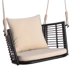 Patio Hanging Rattan Basket Chair Swing Hammock Chair with Seat Cushion
