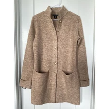 Adrienne Vittadini Women's Wool Duster Button Front Sweater Tan Size Small