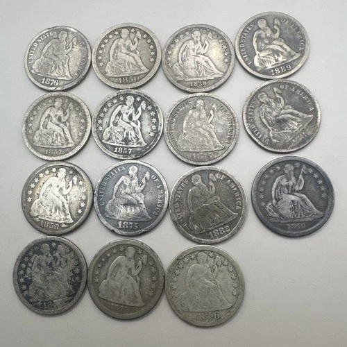 Seated Liberty Dime Lot Of 15 Philadelphia, Orleans, & Carson City — VG, F, & VF