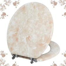 Marble Toilet Seat Zinc Alloy Hinges Round Beige Pink 