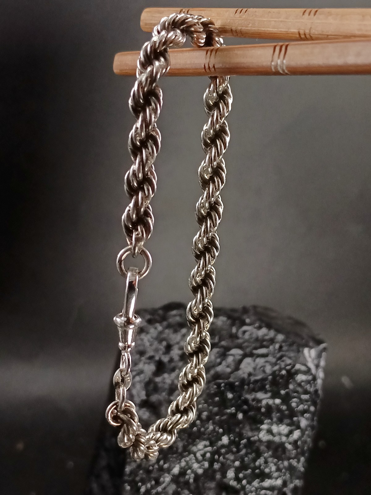 Sterling Silver Rope Bracelet Large Chunky Vintage Albert Clasp 9inch 28g image 10