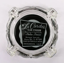 Vintage Marketing Glass Ashtray La Cardo's Club Stadium Sacramento California CA
