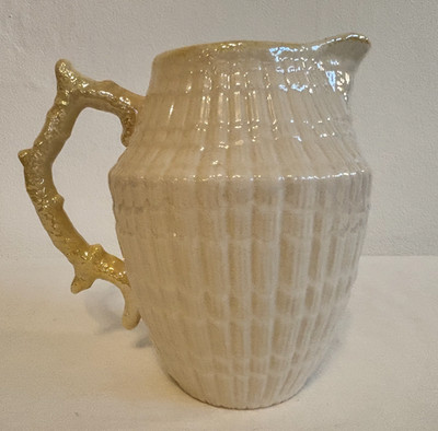Vtg BELLEEK LIMPET Porcelain Coral Handle Pitcher - A12 Ireland