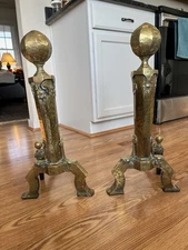 Pair of French Late 18th - Early 19th Century 21.5" Brass Chenets Andirons Dogs