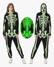 Skeleton Costume Jumpsuit Adult Glow In the Dark 1PC Hoody XL Stretchy Halloween