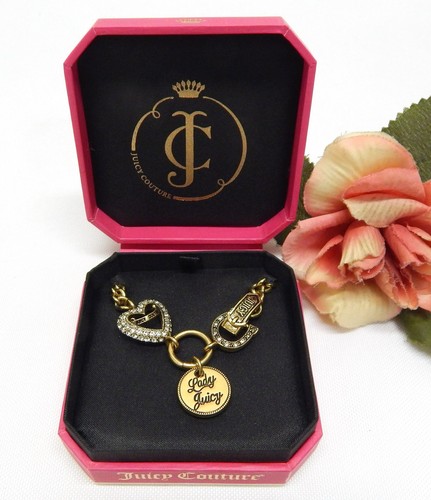 JUICY COUTURE GOLD TONE CRYSTAL ACCENT "LADY JUICY" PENDANT NECKLACE 16"