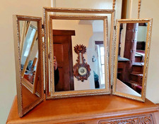 Vintage Gold Gilt Dressing Table Folding & Tilt Mirror 26 X 50 Cms