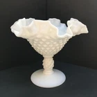 Vintage Fenton Milk Glass Hob Nailed Ruffled Footed Candy Dish