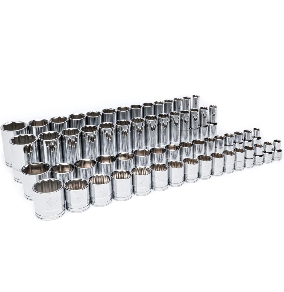 GEARWRENCH 60 Piece 1/2" Drive SAE Socket Set – Standard & Deep, 6 & 12 Point, Foam Storage Tray For Tool Organization