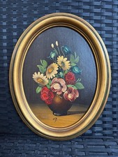 DIPINTO AD OLIO OVALE - NATURA MORTA FLOREALE - FIORI - '900 - FIRMATO