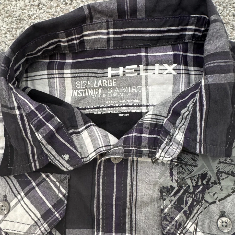 Helix Shirt Mens Large Plaid Long Sleeve Western Graphic Pocket Casual - Image 2 of 4