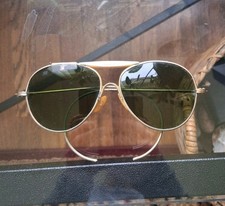 Vintage WWII Era Aviator Sunglasses Green Lens Cable Temples Gold Frame