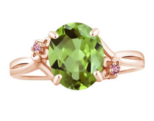 925 Silver Rose Gold Plated Peridot and Pink Topaz Solitaire Engagement Ring