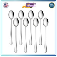 8 Stainless Steel 7.5 Inch Iced Tea Spoons Long Handle Stirring Spoons Set