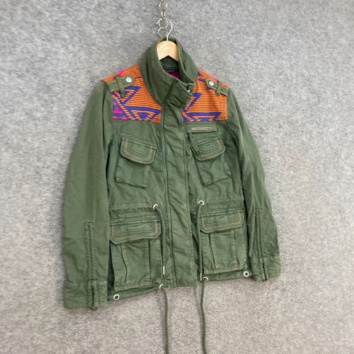 Superdry Jacket Womens XS Green Aztec Cotton Zip Pockets Windbreaker A7007 - Picture 2 of 10