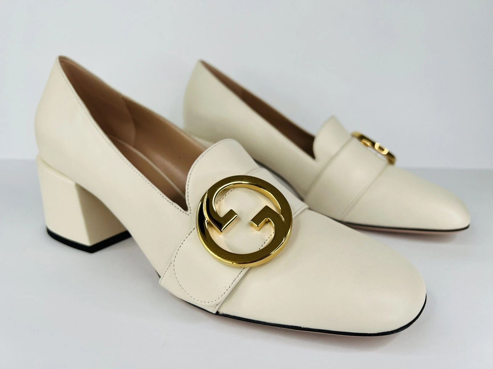 Escarpins femme Gucci Blondie logo naturel Gg cuir talon bloc taille EU 41