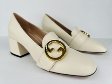 Gucci Blondie Women's Natural Gg Logo Leather Block Heel Pumps Size EU 41